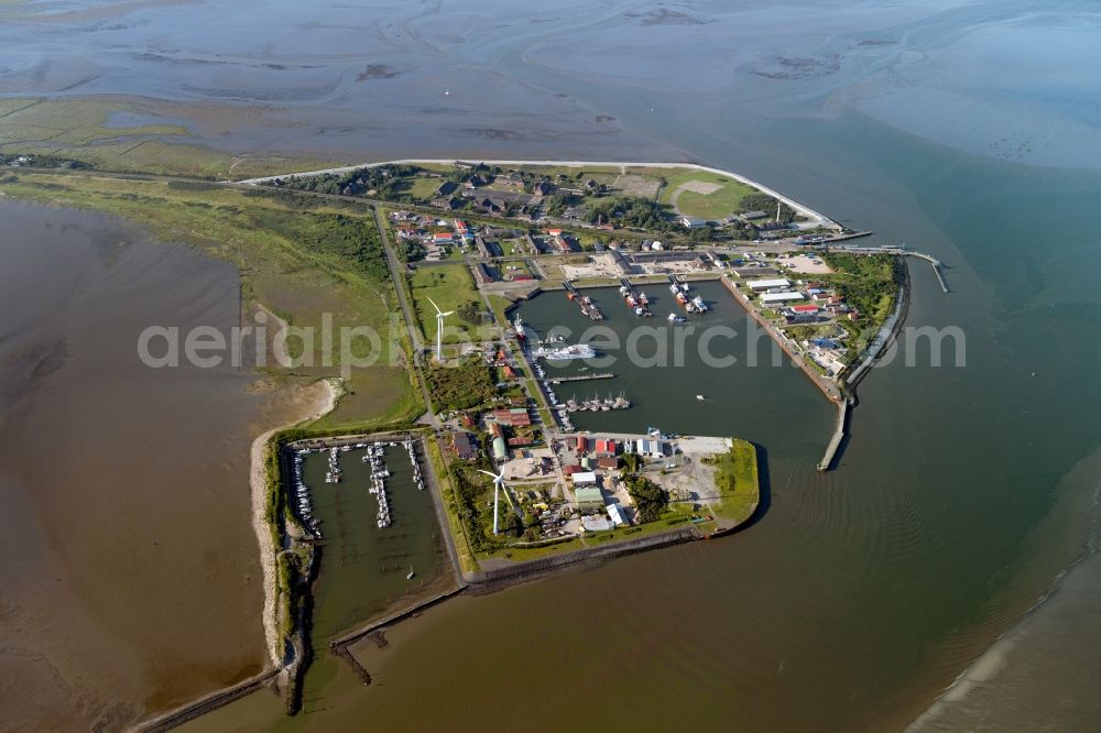 Aerial photograph Borkum - Port facilities on the seashore of the North Sea in Borkum in the state Lower Saxony, Germany