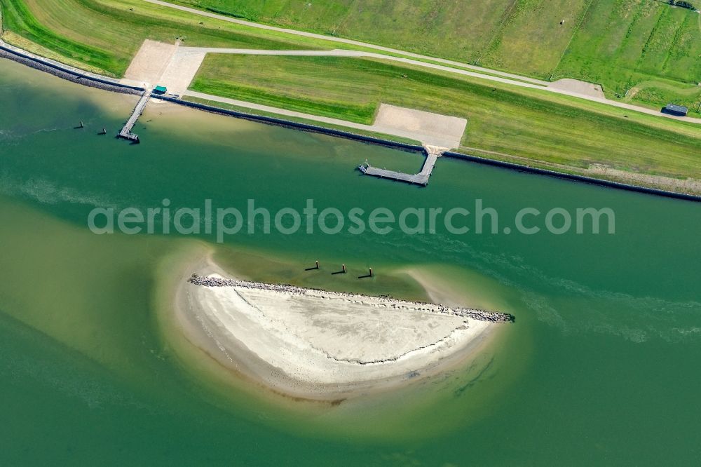 Neuwerk from the bird's eye view: Port facilities on the marine coast of the North Sea on the island Neuwerk in the state Lower Saxony, Germany