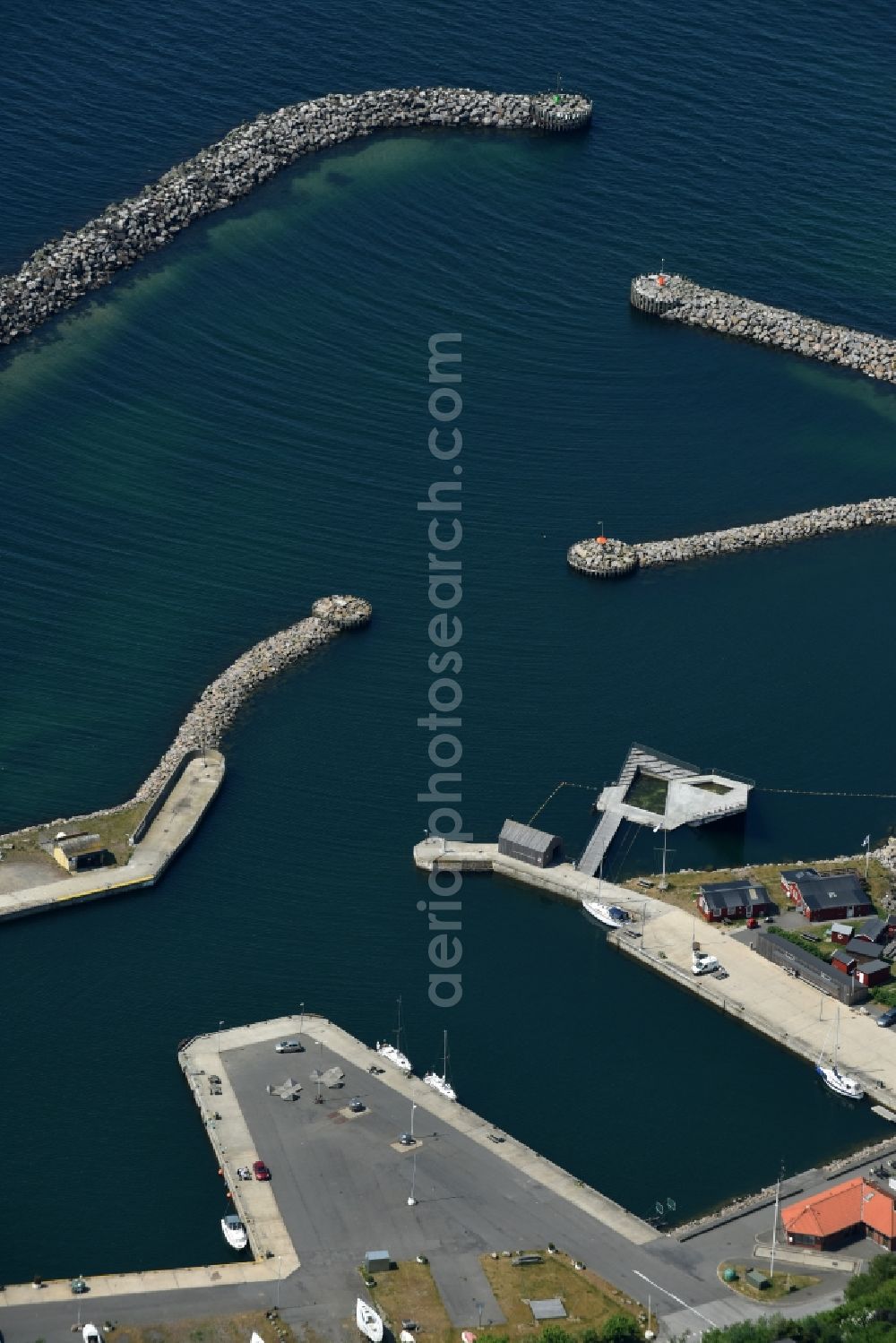 Hasle from above - Port facilities on the seashore of the Baltic Sea in Hasle in Hovedstaden, Denmark