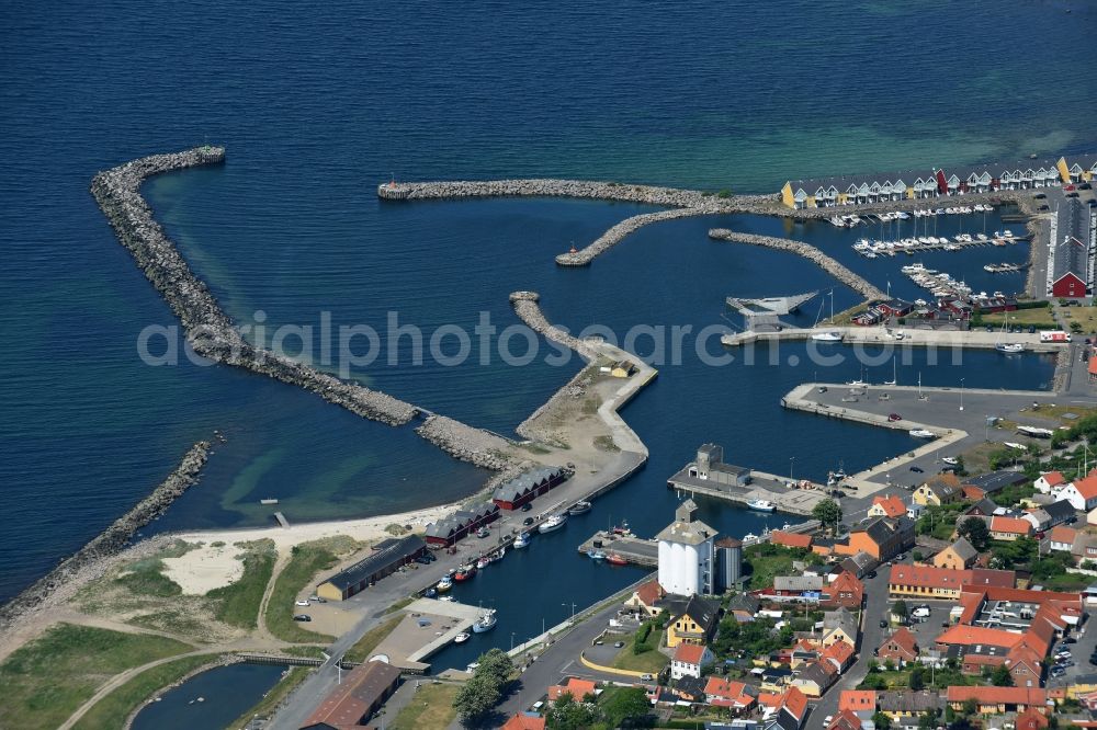 Hasle from the bird's eye view: Port facilities on the seashore of the Baltic Sea in Hasle in Hovedstaden, Denmark