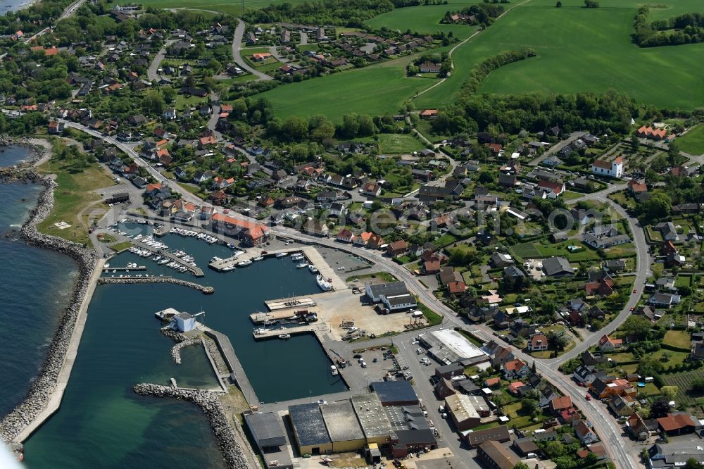 Allinge from the bird's eye view: Port facilities on the seashore of the Baltic Sea on Bornholm Island in Allinge in Region Hovedstaden, Denmark