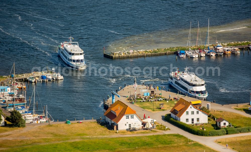 Insel Hiddensee from the bird's eye view: Port facilities on the seashore of the Baltic Sea in the district Neuendorf in Insel Hiddensee in the state Mecklenburg - Western Pomerania