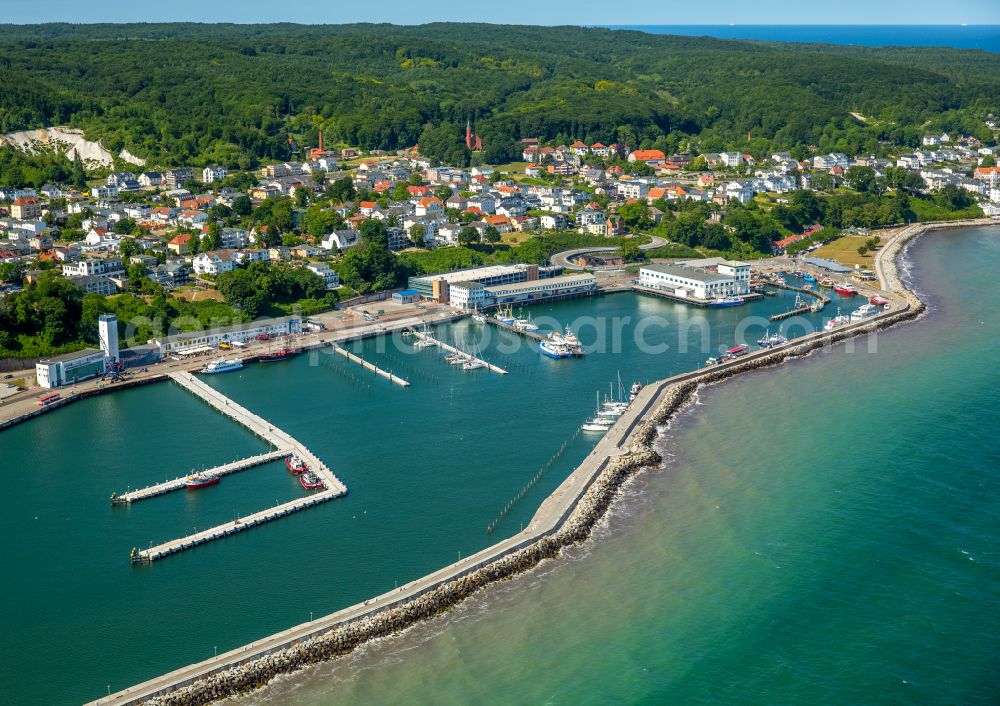 Sassnitz from above - Port facilities on the seashore of the Baltic Sea in Sassnitz at the baltic coast in the state Mecklenburg - Western Pomerania