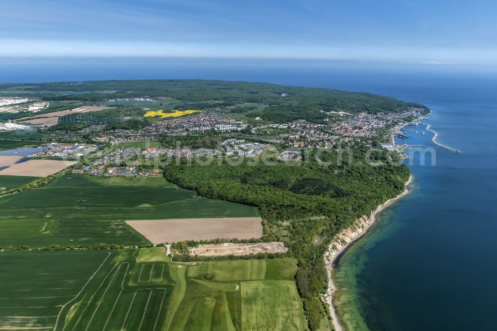 Sassnitz from above - Port facilities on the seashore of the Baltic Sea in Sassnitz at the baltic coast in the state Mecklenburg - Western Pomerania