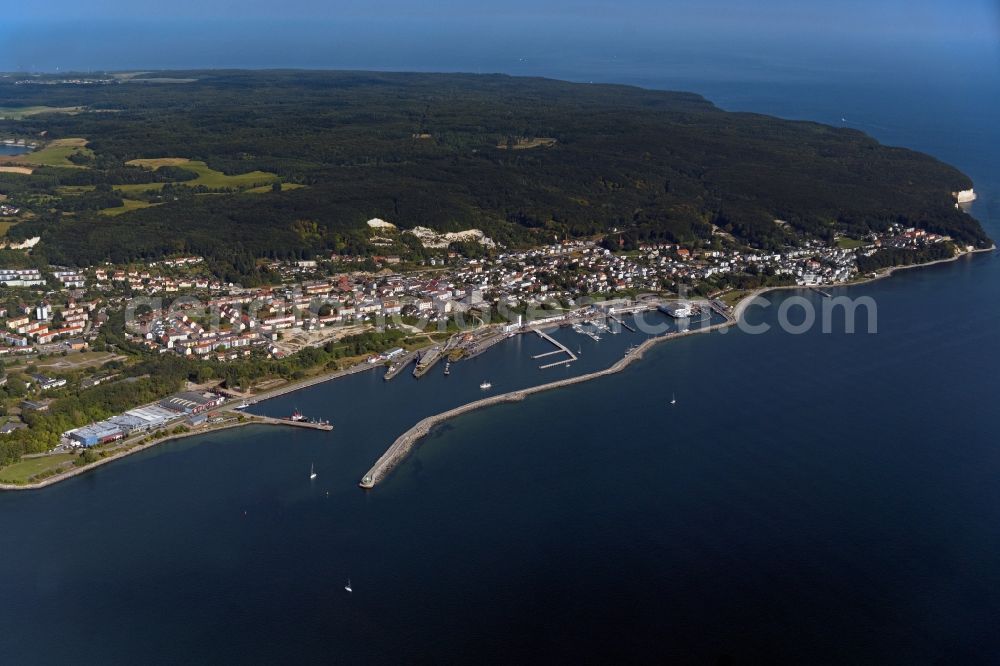 Sassnitz from the bird's eye view: Port facilities on the seashore of the Baltic Sea in Sassnitz in the state Mecklenburg - Western Pomerania