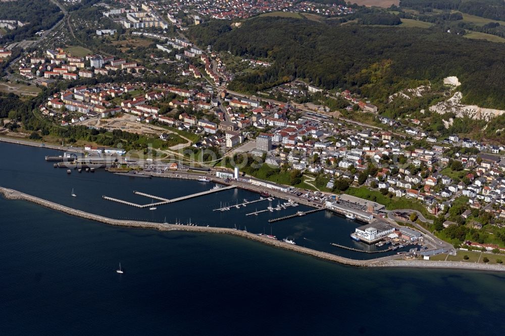 Aerial image Sassnitz - Port facilities on the seashore of the Baltic Sea in Sassnitz in the state Mecklenburg - Western Pomerania