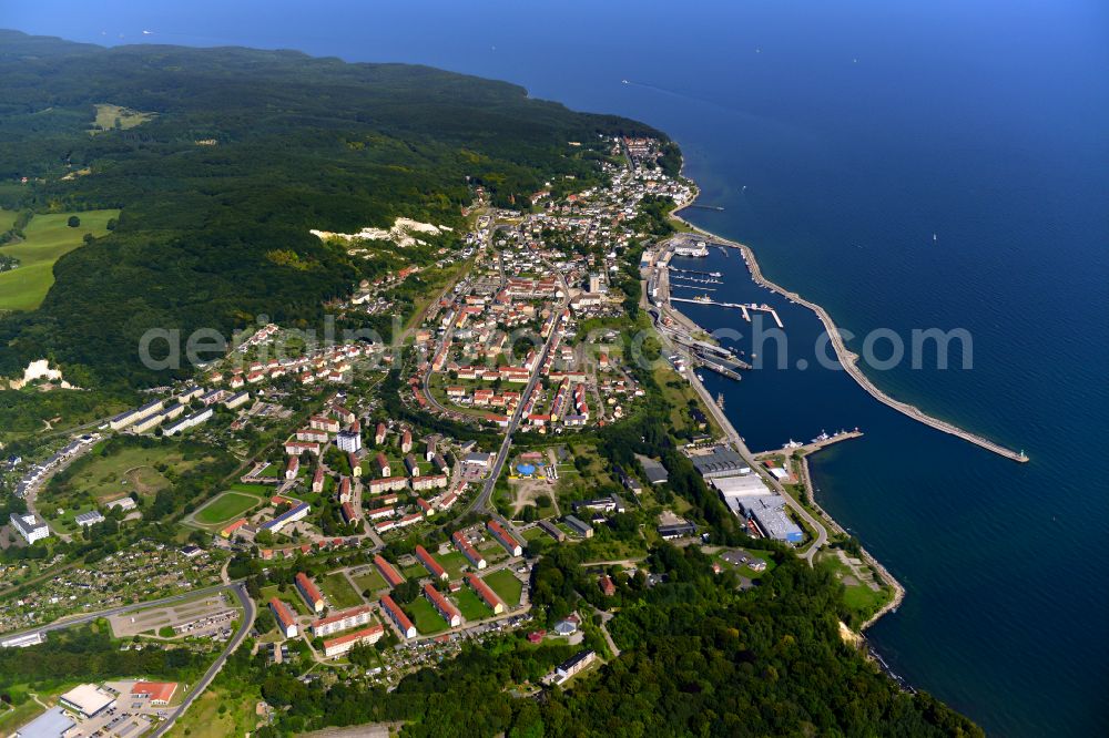 Aerial image Sassnitz - Port facilities on the seashore of the Baltic Sea in Sassnitz at the baltic coast in the state Mecklenburg - Western Pomerania