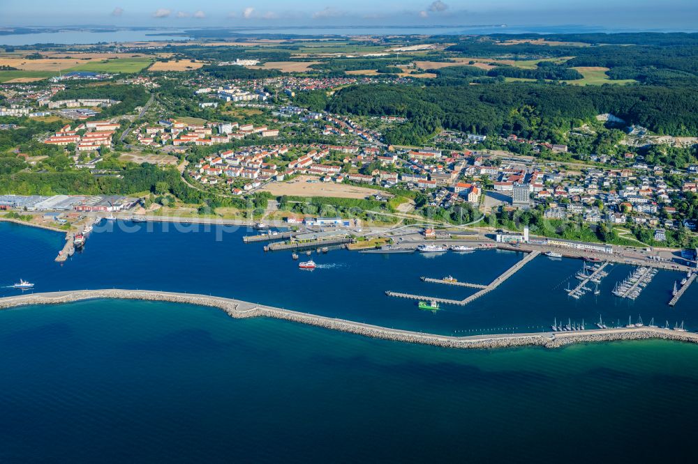 Aerial image Sassnitz - Port facilities on the seashore of the Baltic Sea in Sassnitz at the baltic coast in the state Mecklenburg - Western Pomerania