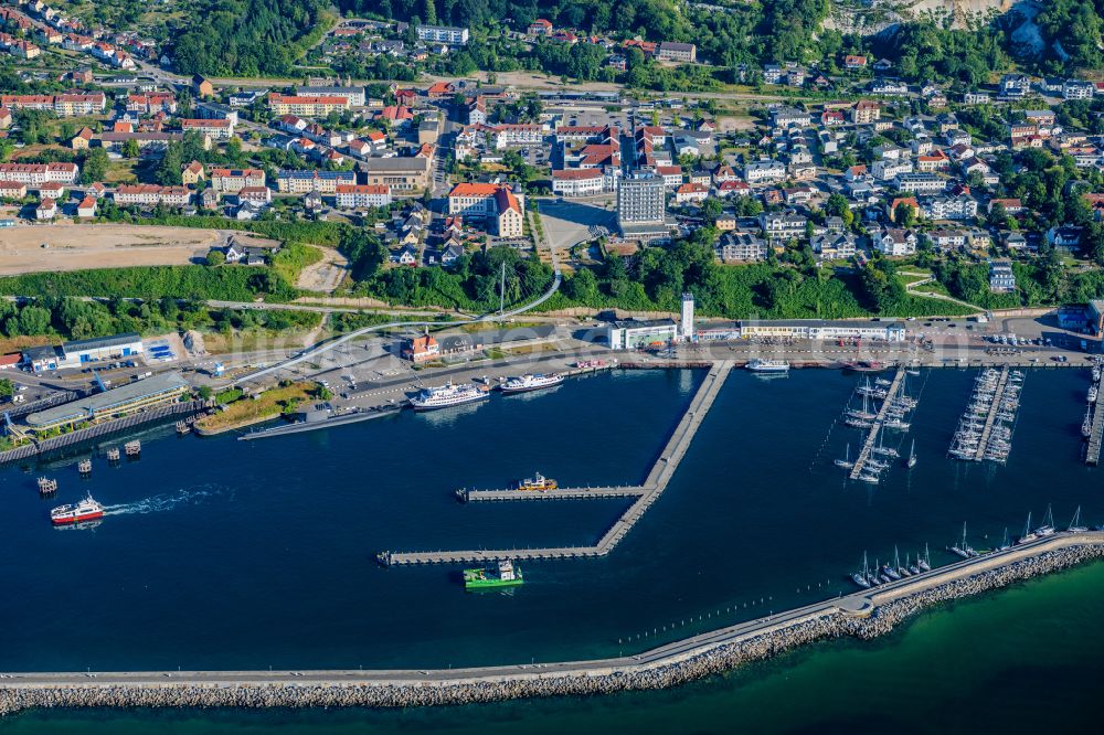 Sassnitz from above - Port facilities on the seashore of the Baltic Sea in Sassnitz at the baltic coast in the state Mecklenburg - Western Pomerania