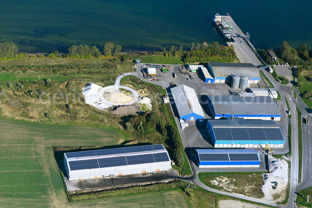 Vierow from above - Port facilities on the seashore of the Baltic Sea on street Am Strand in Vierow in the state Mecklenburg - Western Pomerania, Germany