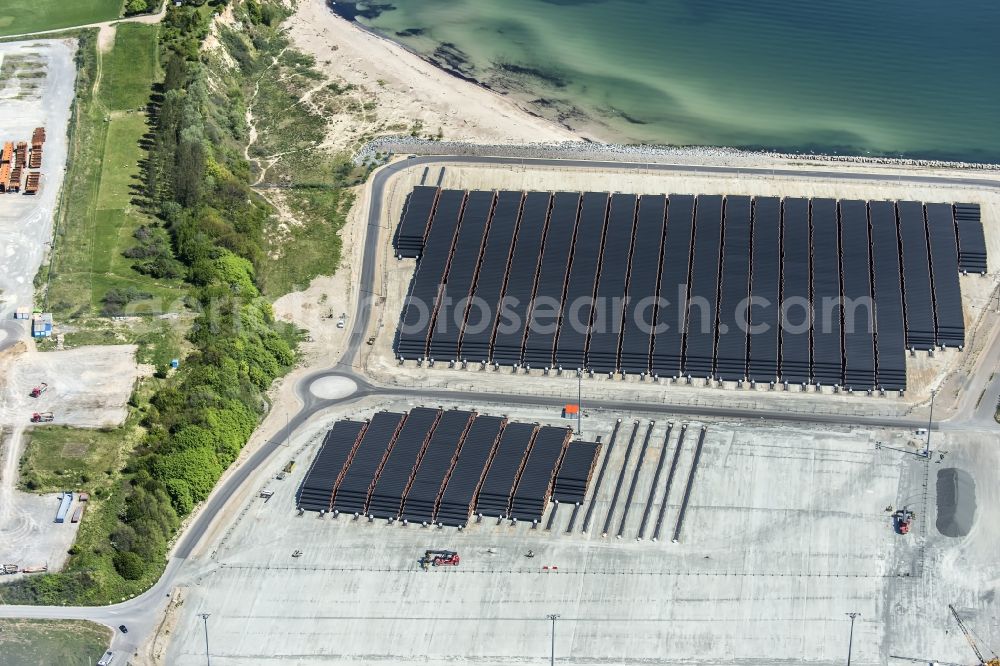 Aerial image Sassnitz - Port facilities Nord Stream 2 Pipeline on the sea coast of the island of Ruegen operated by the Faehrhafen Sassnitz GmbH Sassnitz in the state of Mecklenburg-Vorpommern