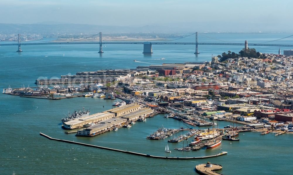 San Francisco from the bird's eye view: Port facilities on the seashore of the Westkueste in San Francisco in California, USA