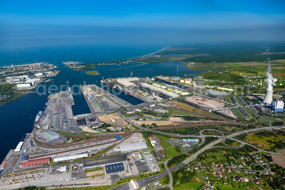 Rostock from above - Port facilities on the shores of the harbor of of Seehafen of ROSTOCK PORT GmbH in the district Peez in Rostock in the state Mecklenburg - Western Pomerania, Germany