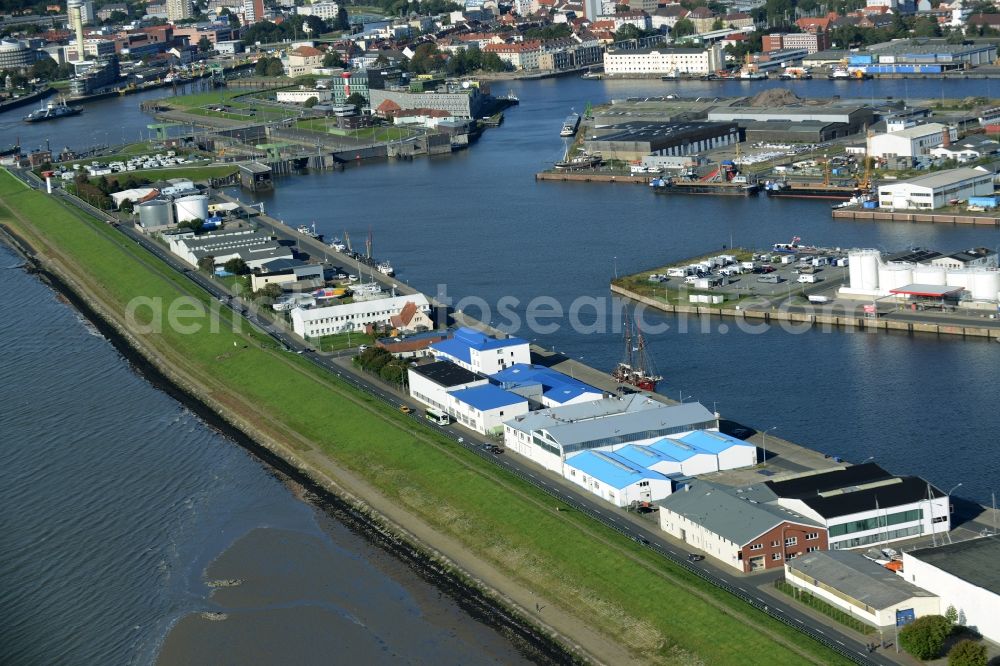 Bremerhaven from above - Docks and terminals with warehouses and freight forwarding and logistics companies in Bremerhaven in the state Bremen