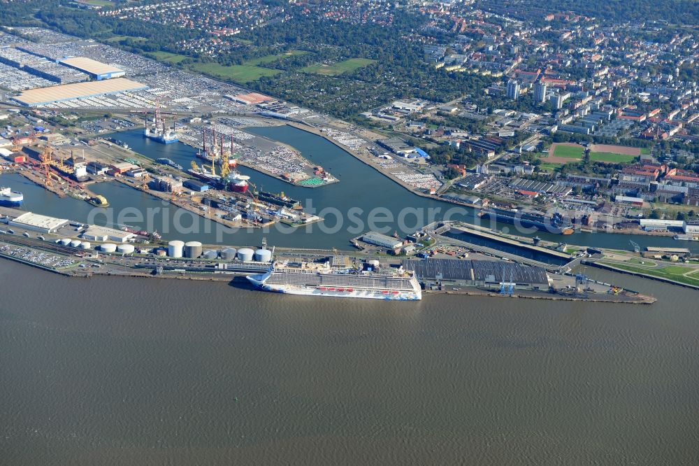 Bremerhaven from the bird's eye view: Docks and terminals with warehouses and freight forwarding and logistics companies in Bremerhaven in the state Bremen