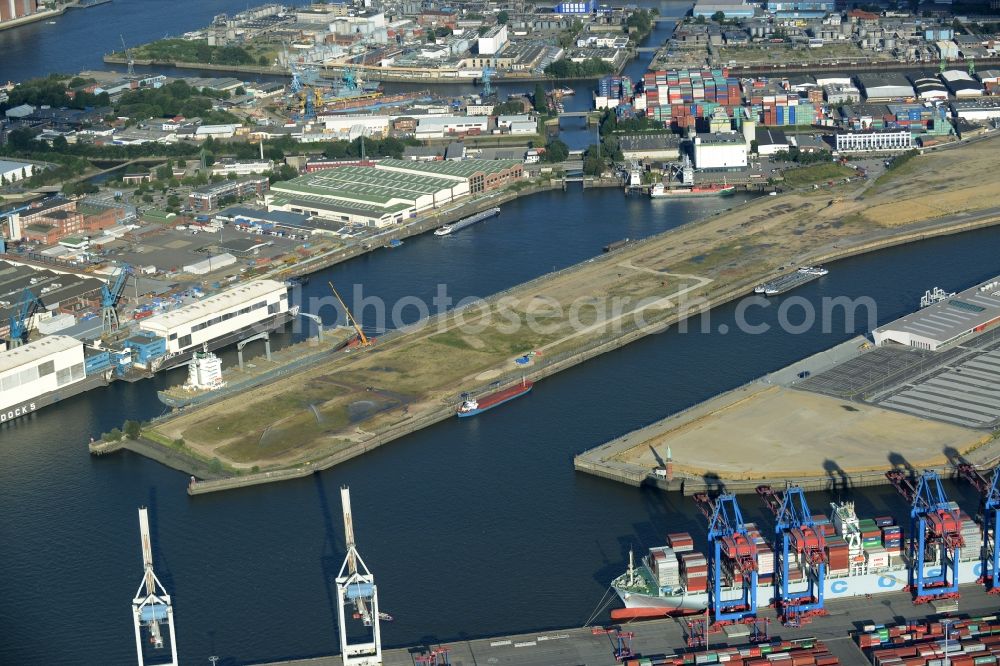 Hamburg from above - Docks and terminals with warehouses and freight forwarding and logistics companies at the Kaiser-Wilhelm-Hafen in Hamburg in Germany