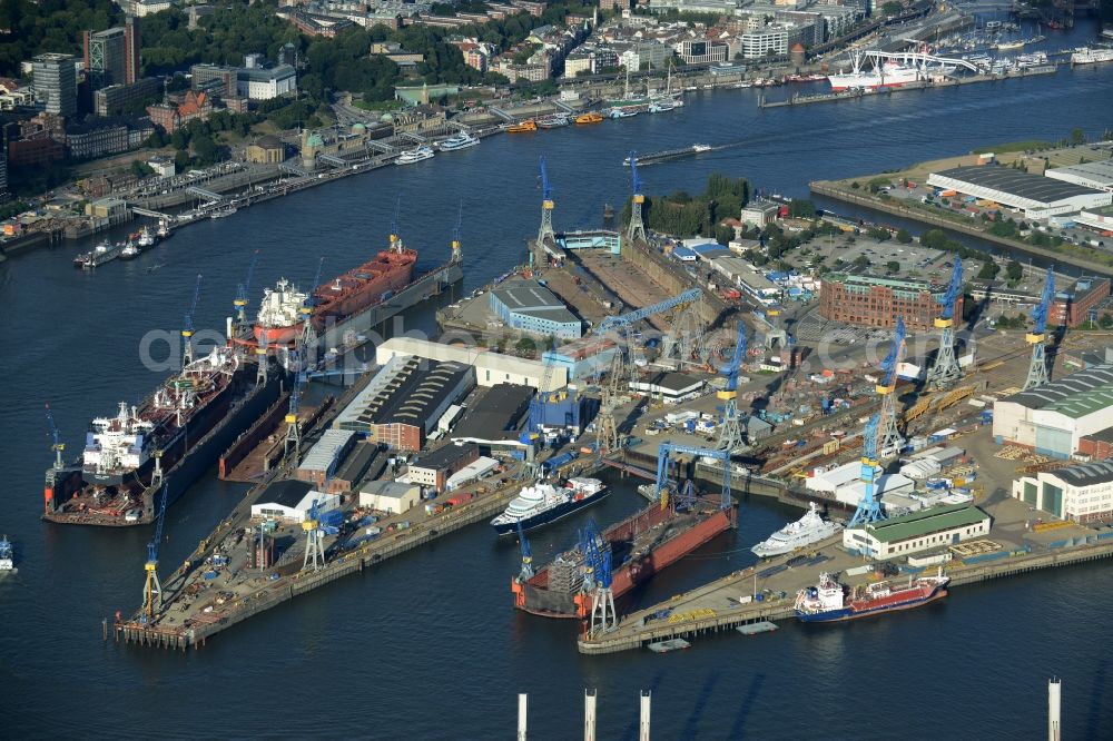 Hamburg from the bird's eye view: Docks and terminals with warehouses and freight forwarding and logistics companies at the Werfthafen in Hamburg in Germany