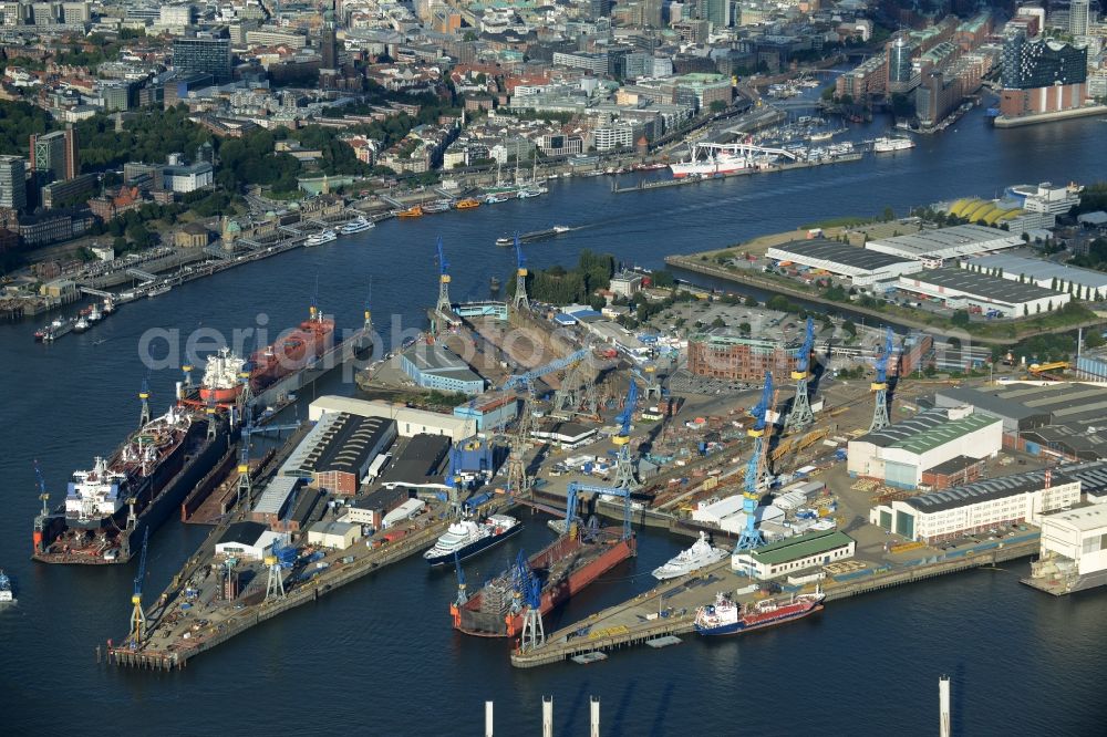 Aerial image Hamburg - Docks and terminals with warehouses and freight forwarding and logistics companies at the Werfthafen in Hamburg in Germany