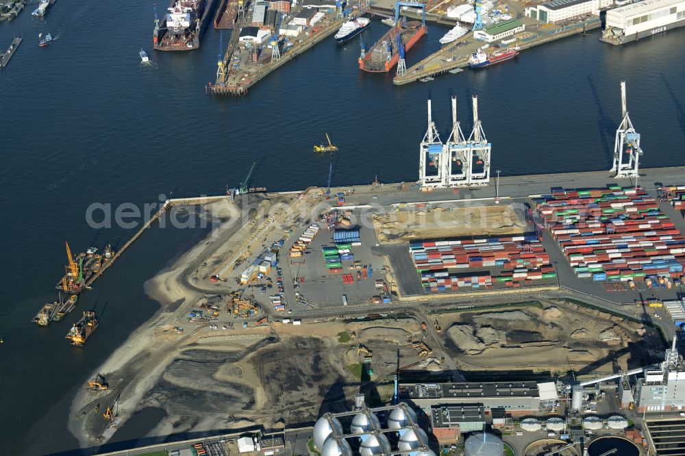 Hamburg from the bird's eye view: Docks and terminals with warehouses and freight forwarding and logistics companies as well as container terminals in Hamburg in Germany