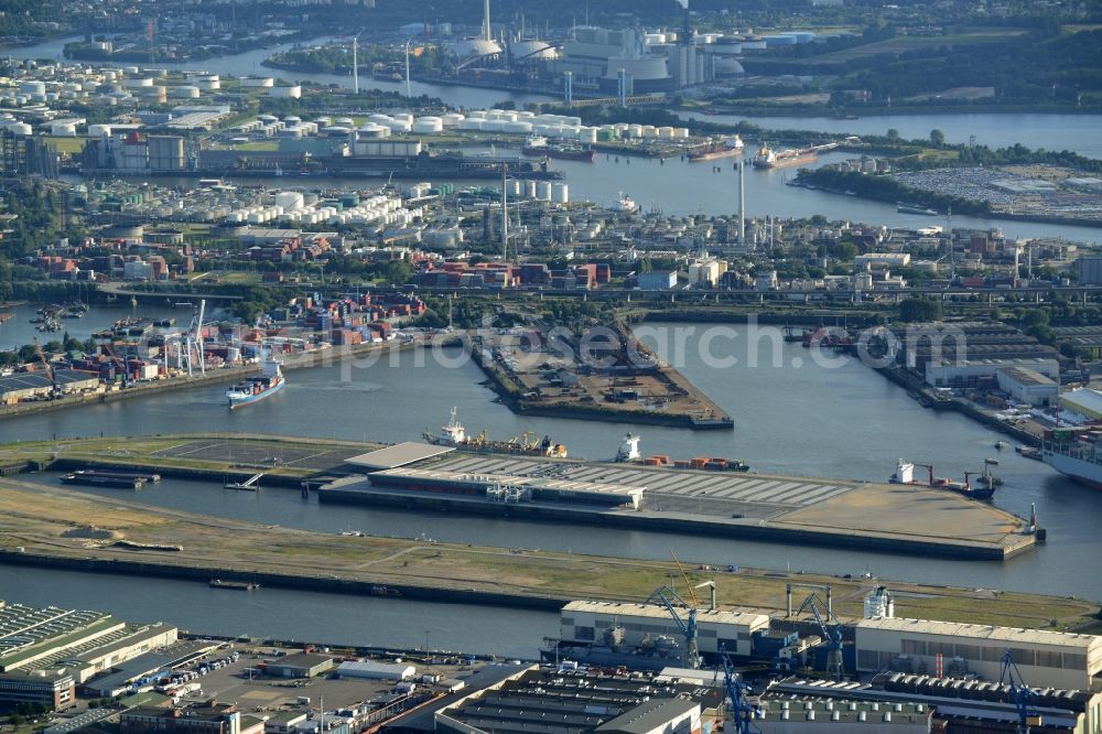 Aerial image Hamburg - Docks and terminals with warehouses and freight forwarding and logistics companies at the Kaiser-Wilhelm-Hafen in Hamburg in Germany