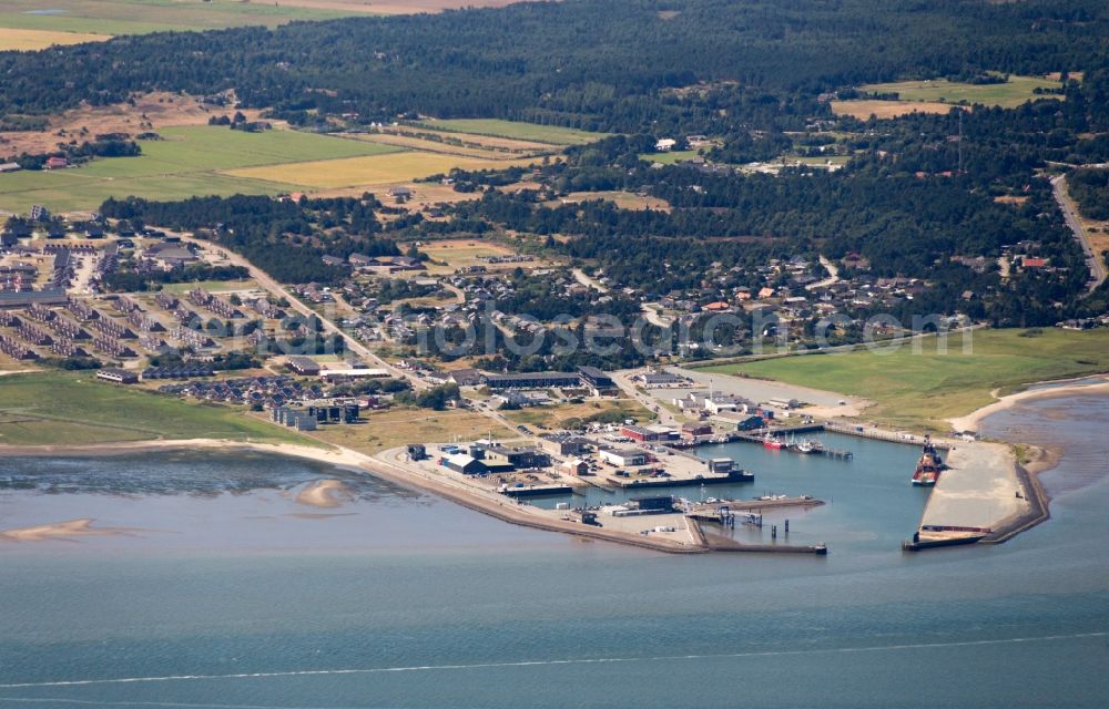 Rømø from the bird's eye view: Docks and terminals with warehouses and freight forwarding and logistics companies in Havneby in Rømø in Denmark