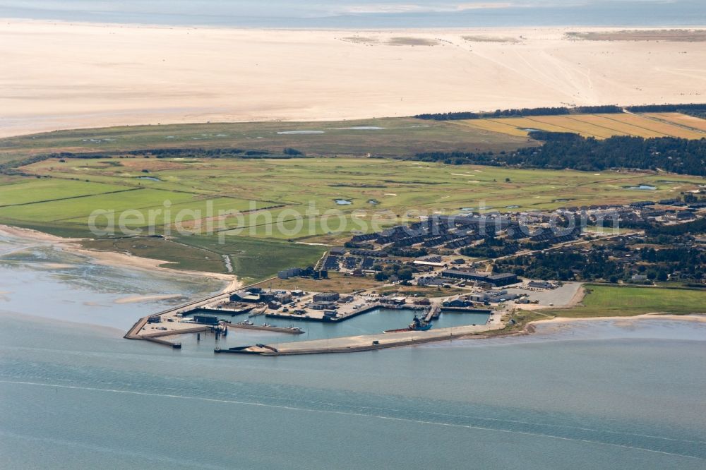 Aerial image Rømø - Docks and terminals with warehouses and freight forwarding and logistics companies in Havneby in Rømø in Denmark