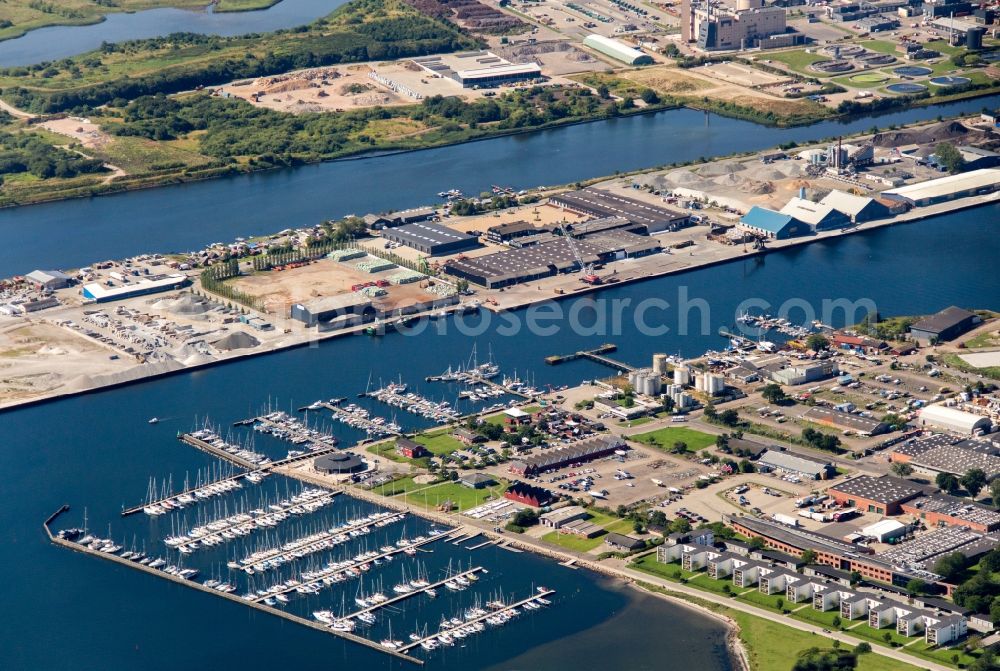 Horsens from above - Docks and terminals with warehouses and freight forwarding and logistics companies in Horsens in Denmark
