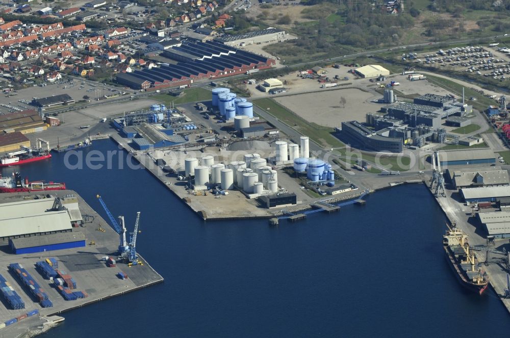 Kalundborg from the bird's eye view: Docks and terminals with warehouses and freight forwarding and logistics companies in Kalundborg in Denmark