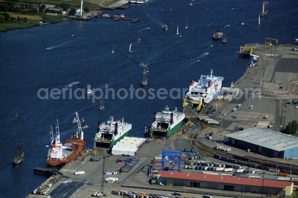 Aerial image Rostock - Docks and terminals with warehouses and freight forwarding and logistics companies in Rostock in the state Mecklenburg - Western Pomerania