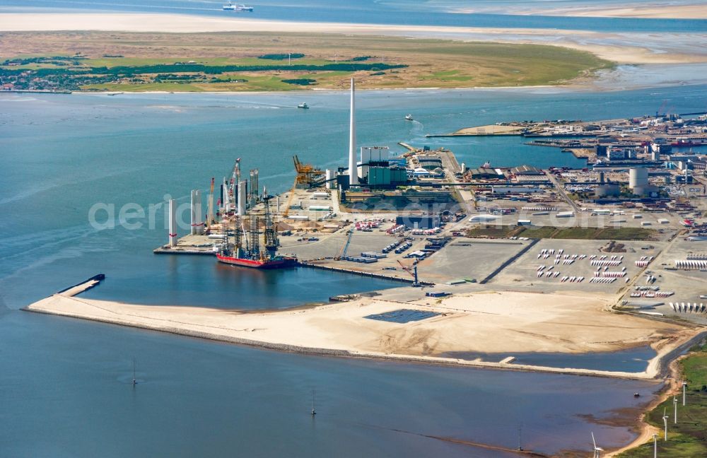 Aerial image Esbjerg - Docks and terminals with warehouses and freight forwarding and logistics companies in Esbjerg in Denmark. Titan Europe is a subsidiary of Titan Wind Energy in China