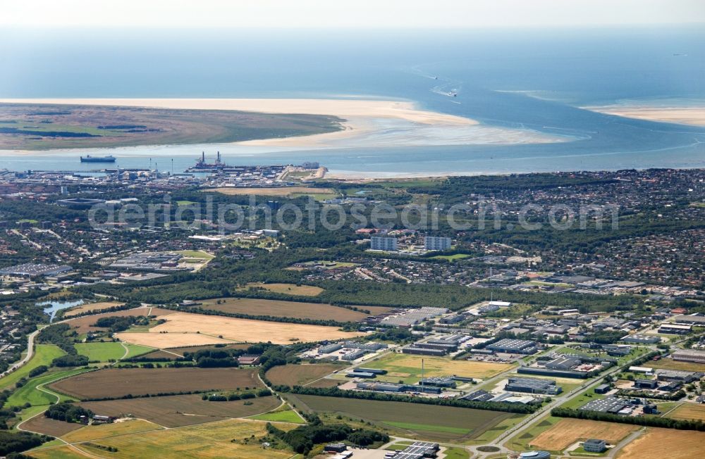 Esbjerg from above - Docks and terminals with warehouses and freight forwarding and logistics companies in Esbjerg in Denmark. Titan Europe is a subsidiary of Titan Wind Energy in China