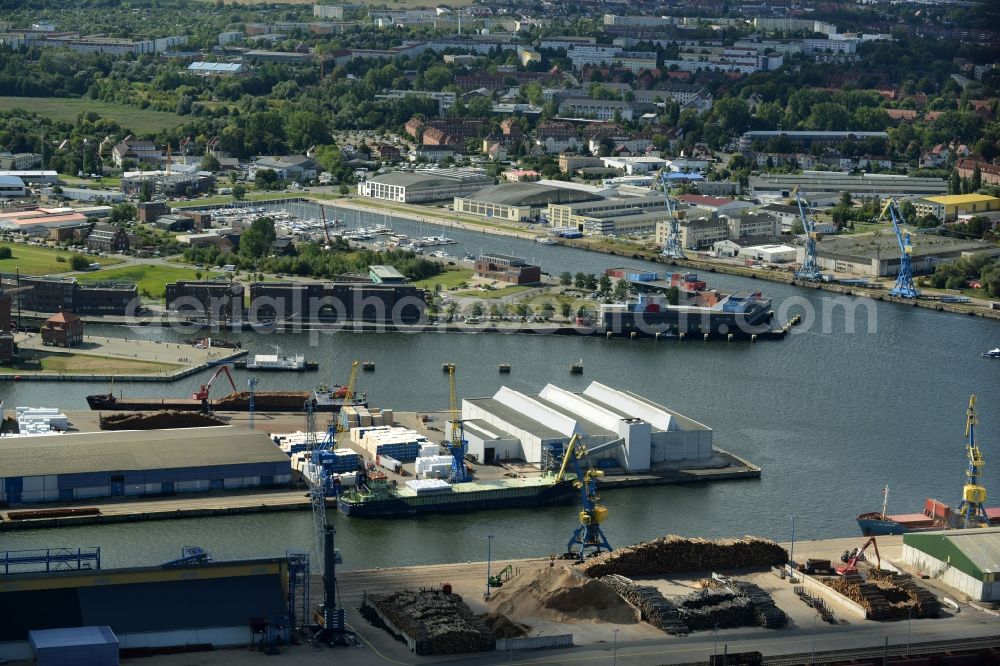 Wismar from the bird's eye view: Docks and terminals with warehouses and freight forwarding and logistics companies in Wismar in the state Mecklenburg - Western Pomerania