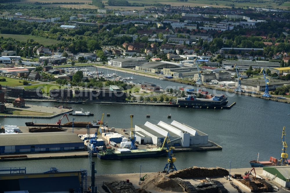 Aerial image Wismar - Docks and terminals with warehouses and freight forwarding and logistics companies in Wismar in the state Mecklenburg - Western Pomerania