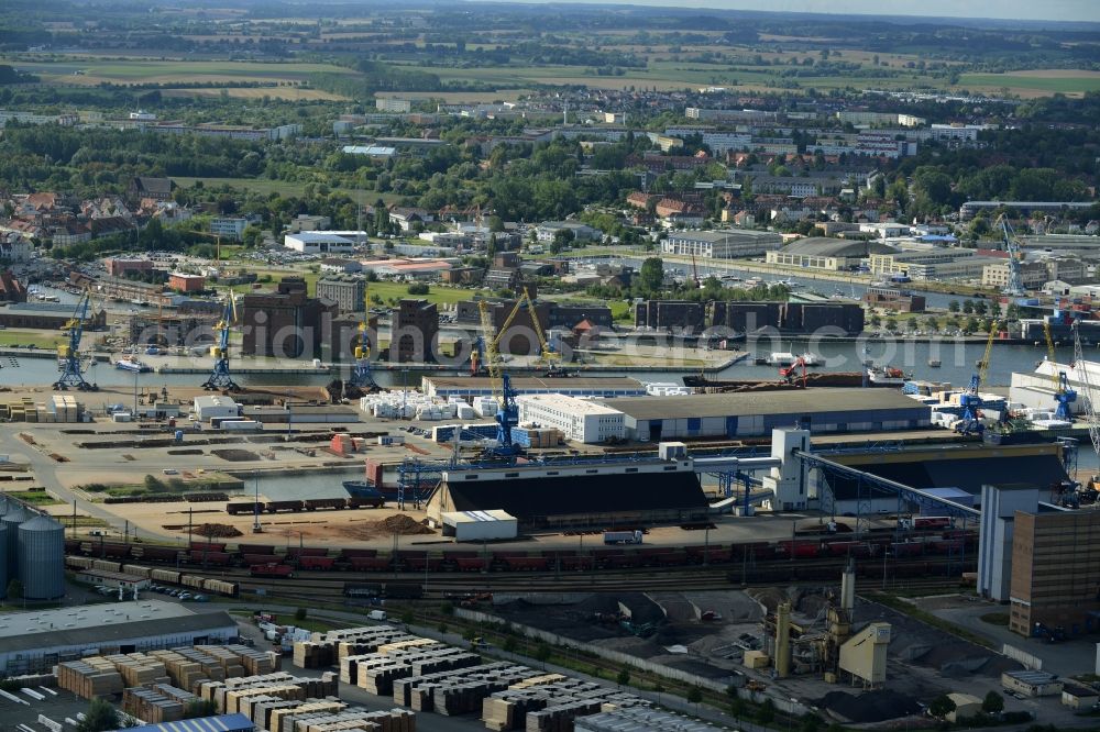 Aerial image Wismar - Docks and terminals with warehouses and freight forwarding and logistics companies in Wismar in the state Mecklenburg - Western Pomerania