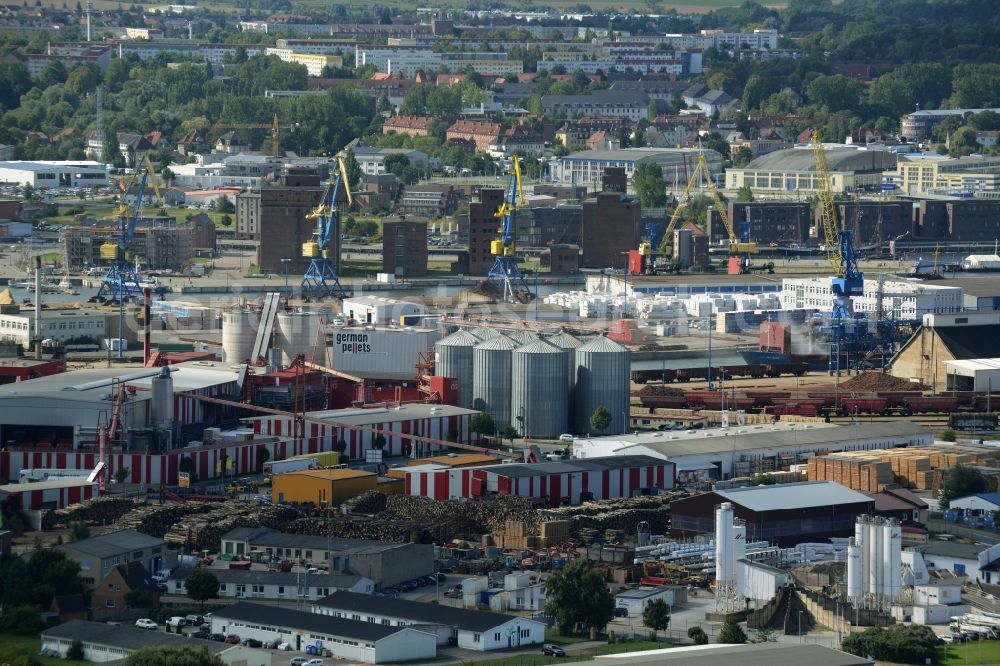 Aerial image Wismar - Docks and terminals with warehouses and freight forwarding and logistics companies in Wismar in the state Mecklenburg - Western Pomerania