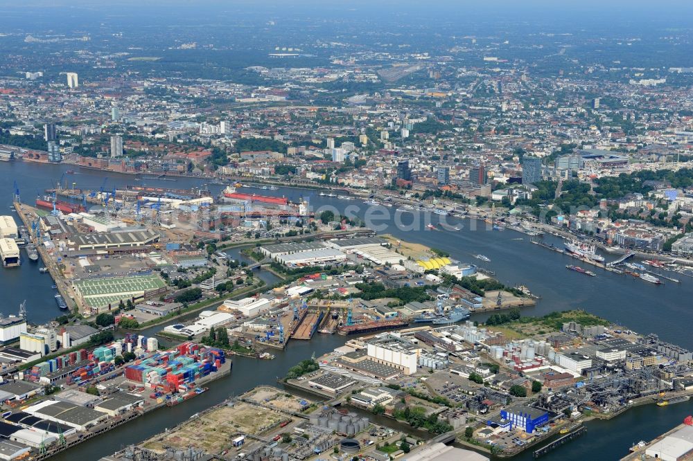 Hamburg from above - Port facilities on the banks of the river course of the Elbe in Hamburg