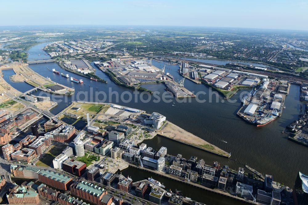 Aerial image Hamburg - Facilities of hamburg port on the banks of the river course of the Elbe in Hamburg