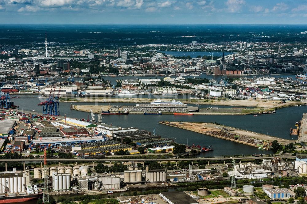 Aerial image Hamburg - Facilities of hamburg port on the banks of the river course of the Elbe in Hamburg