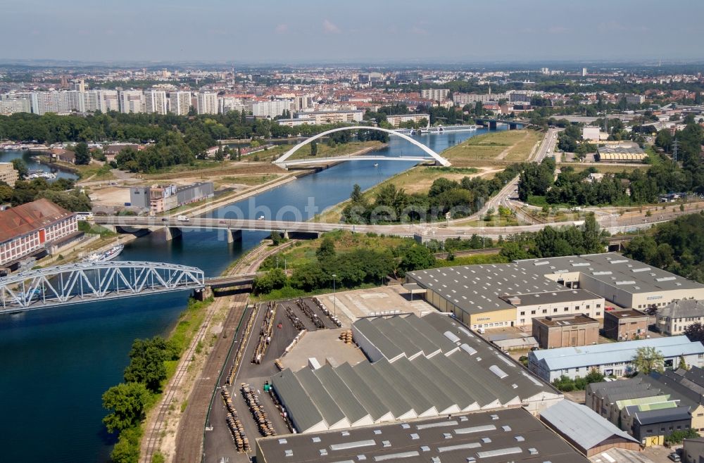 Strasbourg - Straßburg from above - Port facilities on the banks of the river course of the of the Rhine river in Strasbourg in Grand Est, France