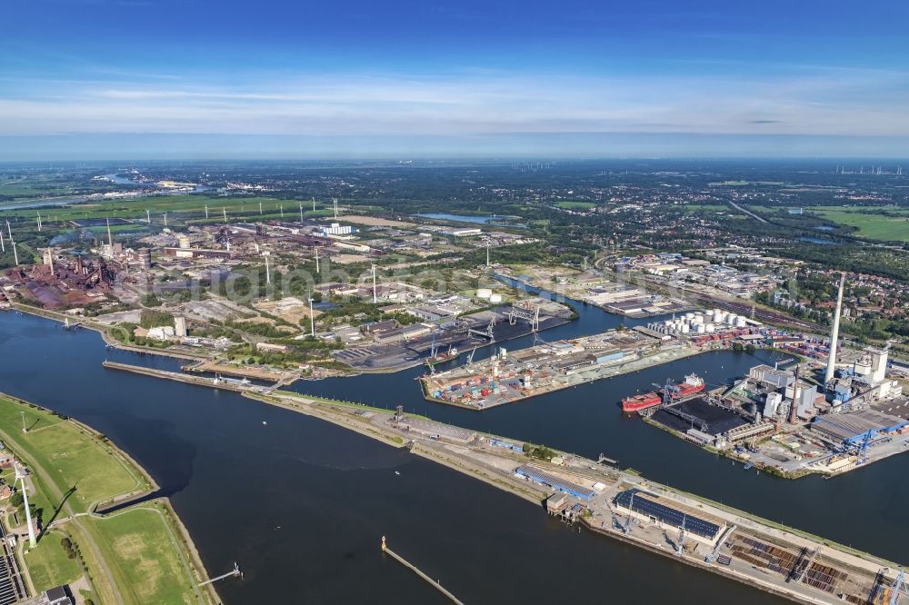 Bremen from above - Port facilities on the banks of the river course of the Weser in the district Industriehaefen in Bremen, Germany