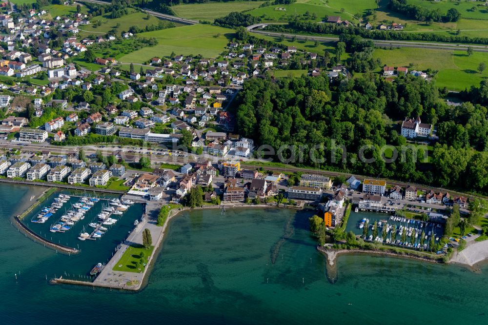 Aerial image Staad - Port facilities on the shores of the harbor of on Bodensee with Yacht- and Bootshafen in Staad at Bodensee in the canton Sankt Gallen, Switzerland