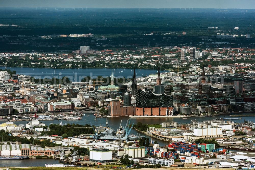 Aerial image Hamburg - Port facilities on the shores of the harbor of on Elbe in Hamburg, Germany