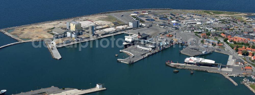 Aerial image Ronne - Insel Bornholm - Port facilities on the shores of the harbor of Ferry and freight port of the island of Bornholm in Roenne in Region Hovedstaden, Denmark