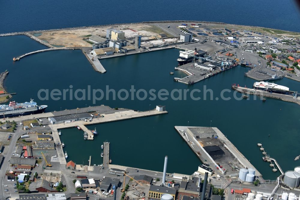 Aerial image Ronne - Insel Bornholm - Port facilities on the shores of the harbor of Ferry and freight port of the island of Bornholm in Roenne in Region Hovedstaden, Denmark