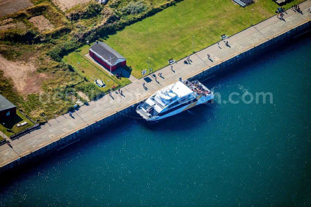 Aerial image Helgoland - Port facilities on the banks of the harbor basin with the ferry Katamaran Adler Cat in Helgoland in the state Schleswig-Holstein, Germany