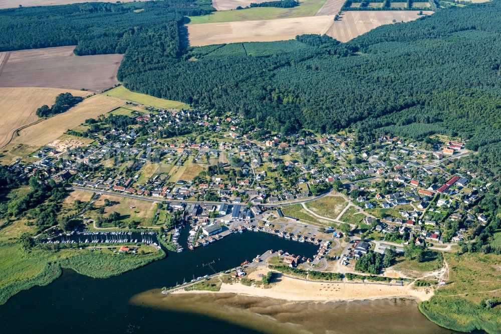 Kröslin from the bird's eye view: Port facilities on the shores of the harbor of Fischereihafen in Freest in the state Mecklenburg - Western Pomerania, Germany