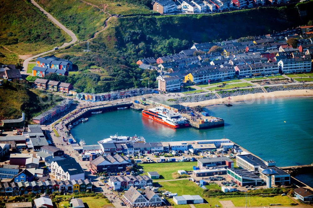 Aerial image Helgoland - Port facilities on the shores of the harbor of Frachthafen in Helgoland in the state Schleswig-Holstein, Germany