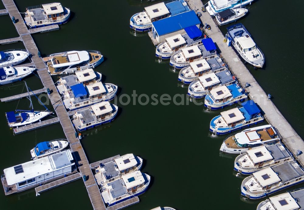 Rechlin from above - Port facilities on the shores of the harbor of on Marinastrasse in the district Hafendorf in Rechlin in the state Mecklenburg - Western Pomerania, Germany