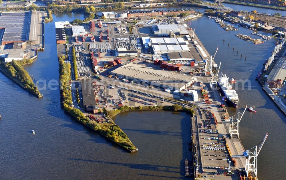 Hamburg from above - Shores of the harbor of Kleiner Grasbrook in Hamburg, Germany