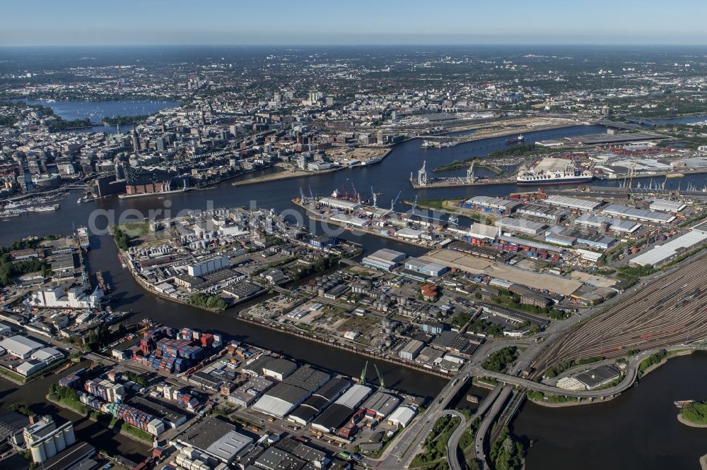 Hamburg from above - Shores of the harbor of Kleiner Grasbrook in Hamburg, Germany